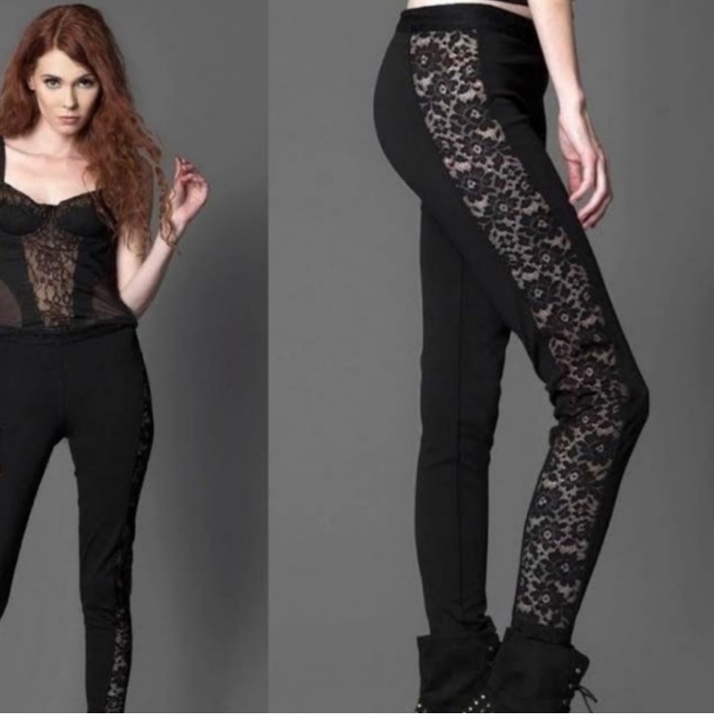 Dolls Kill Widow Hi Waist Side Lace Panel Skinny Pants, Size Extra Small